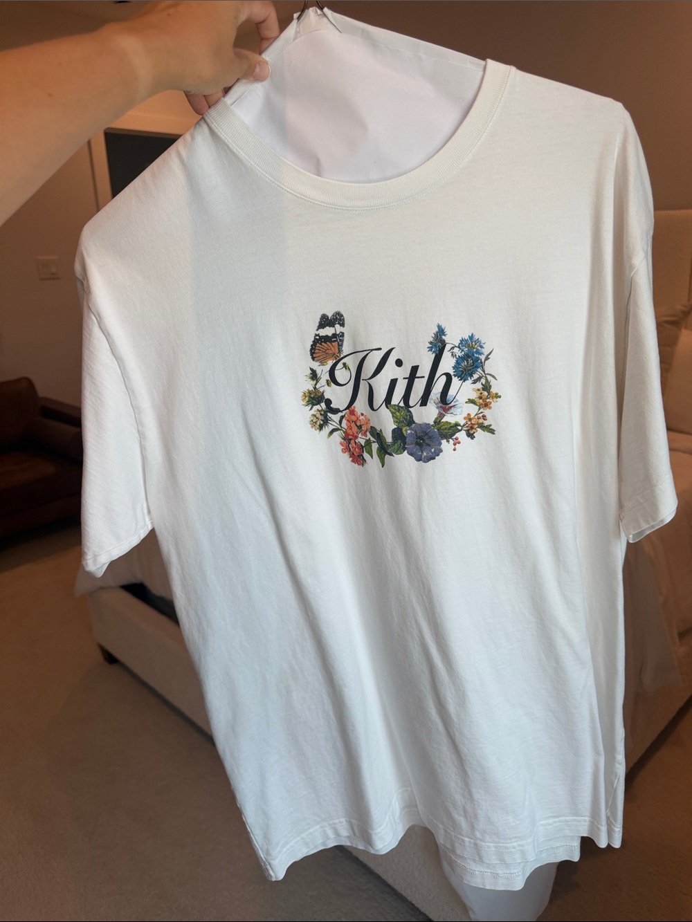 Kith White Short Sleeve Tee with Multicolor Floral Script
